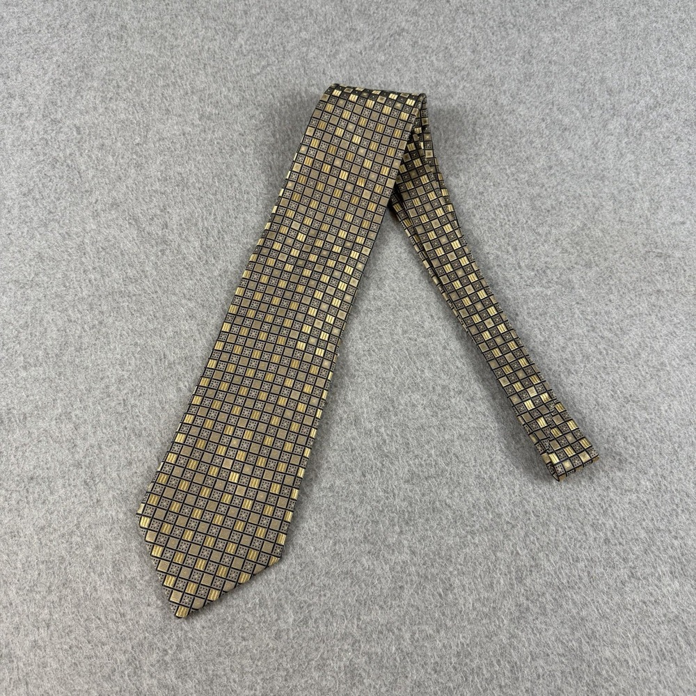 Vintage Foggia 100% Silk Handmade Gold Gray Geometric Necktie 58x3.9" NWT - Picture 4 of 7
